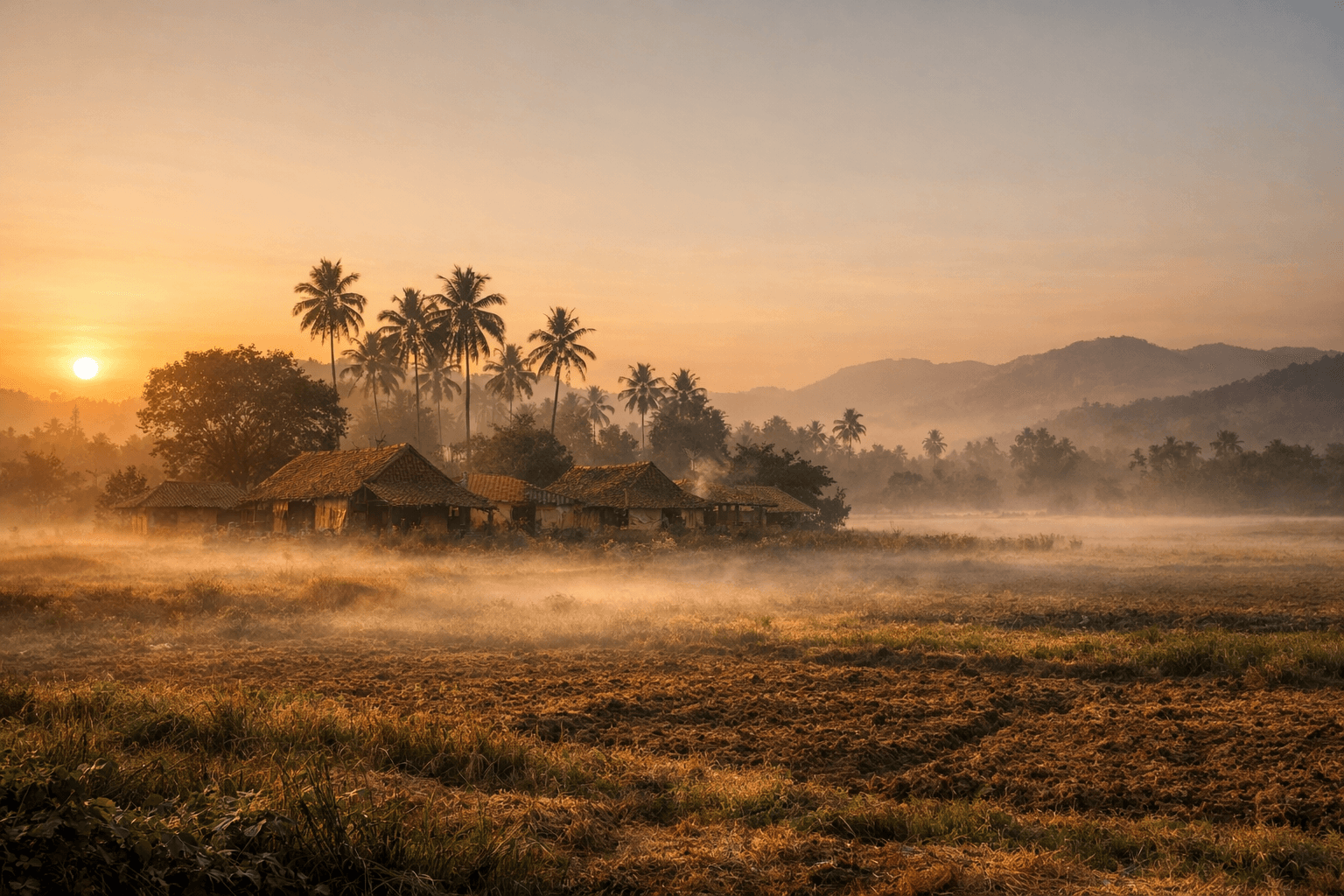 Rural India landscape at dawn